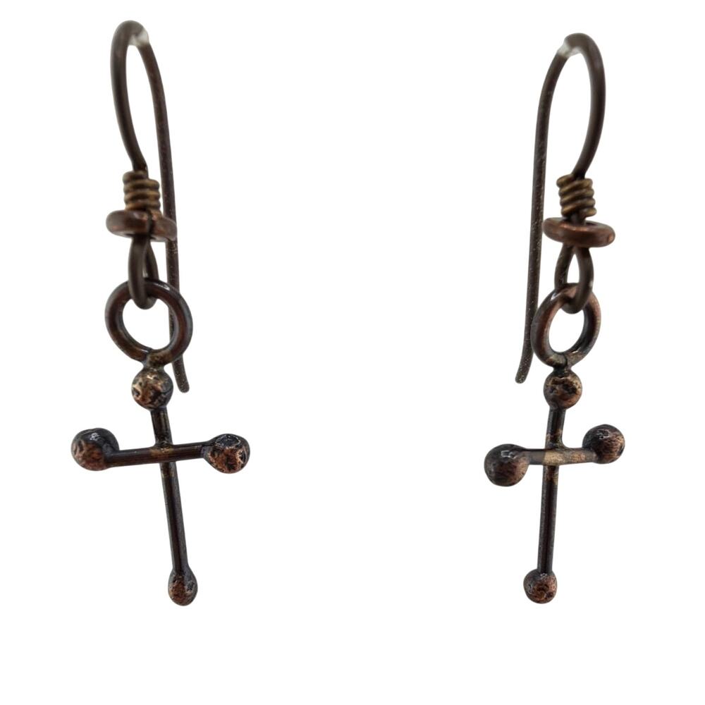 Artisan Handcrafted  Metal Cross Dangle Earrings